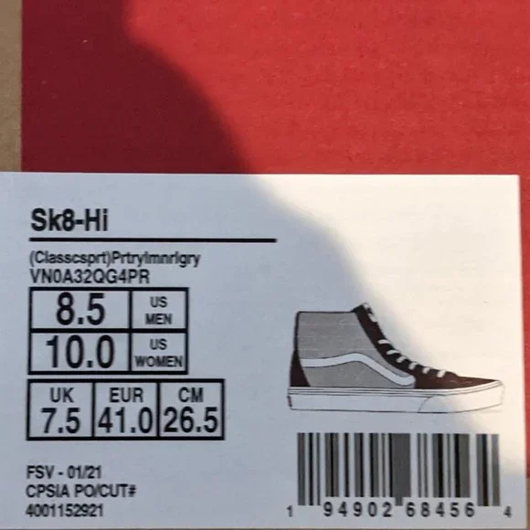 Vans Sk8-Hi Classic Sport Sneakers    Mens Size 8.5 Women's 10 Nwt ❤️ - Picture 8 of 10